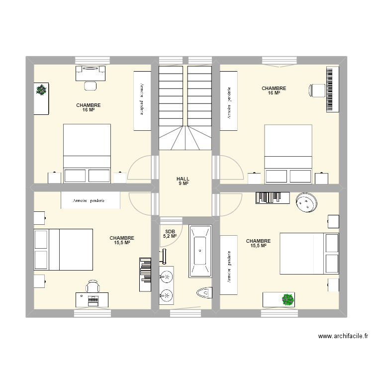 1er ETAGE KARKAN. Plan de 6 pièces et 77 m2