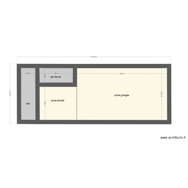 plan fondation volière 8m par 3m. Plan de 3 pièces et 21 m2
