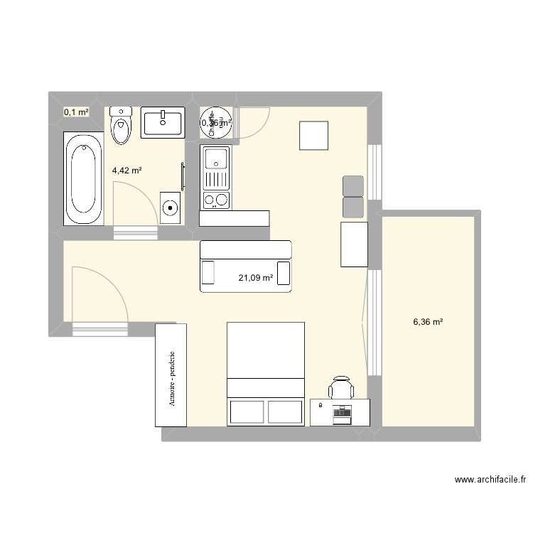 Buc. Plan de 5 pièces et 32 m2