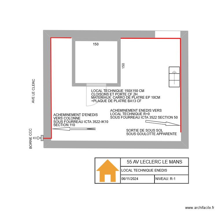 LOCAL ENEDIS. Plan de 2 pièces et 19 m2