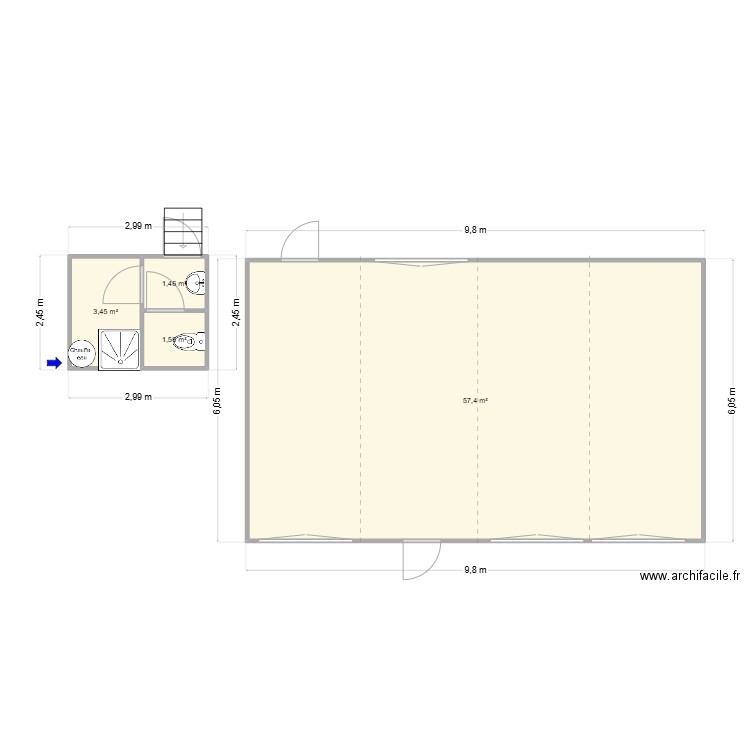 Familia. Plan de 4 pièces et 64 m2