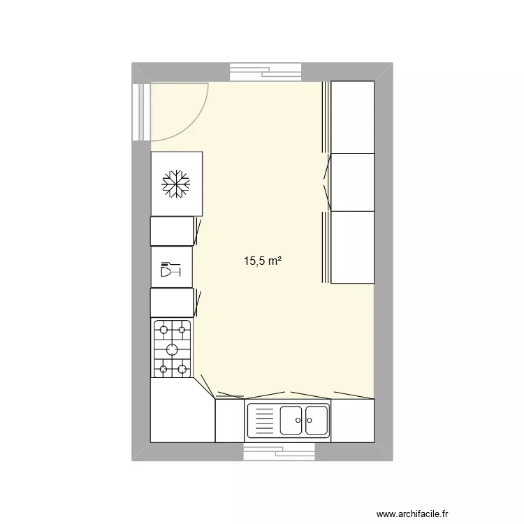 cuisine 2. Plan de 1  et 16 m²