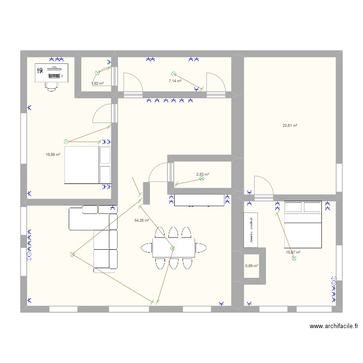 Vignisse. Plan de 8 pièces et 125 m2