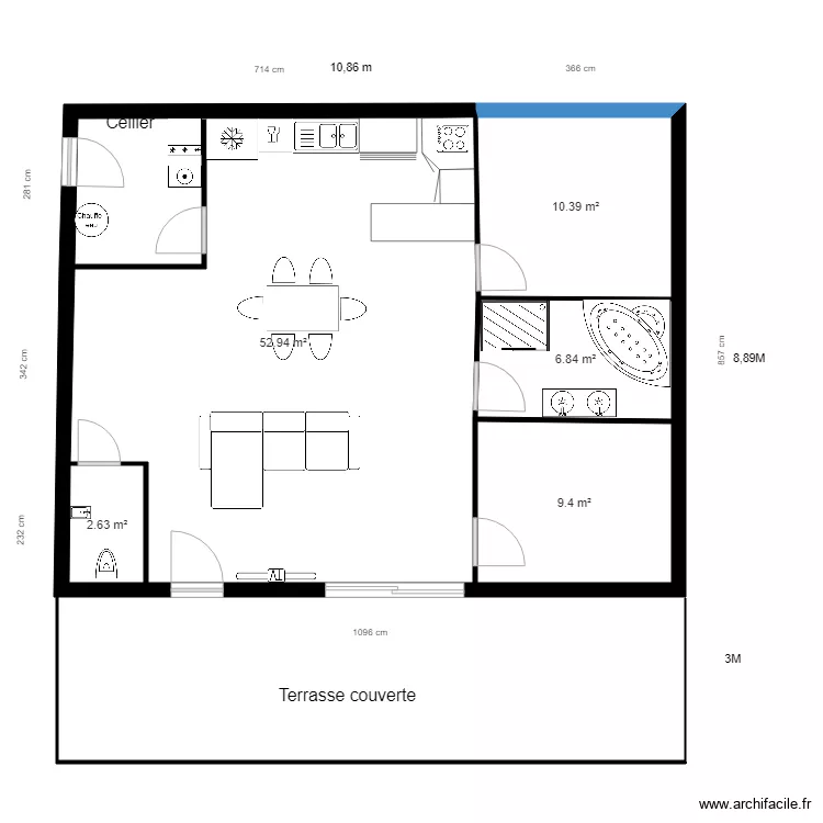 Maison T3. Plan de 