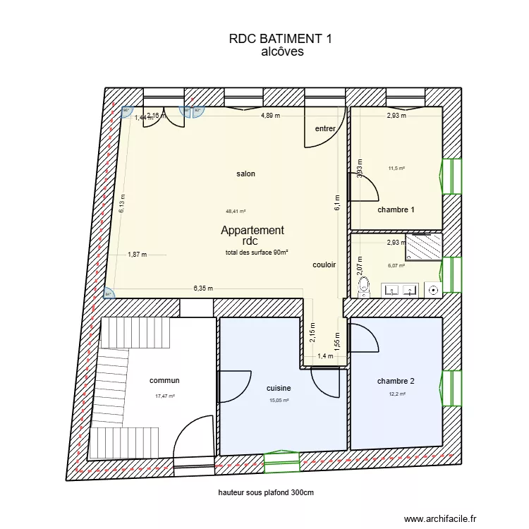RDC B&acirc;timent 1 grand salon nord. Plan de 