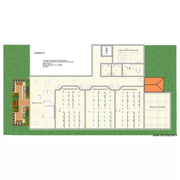Niveau 4. Plan de 11  et 716 m²