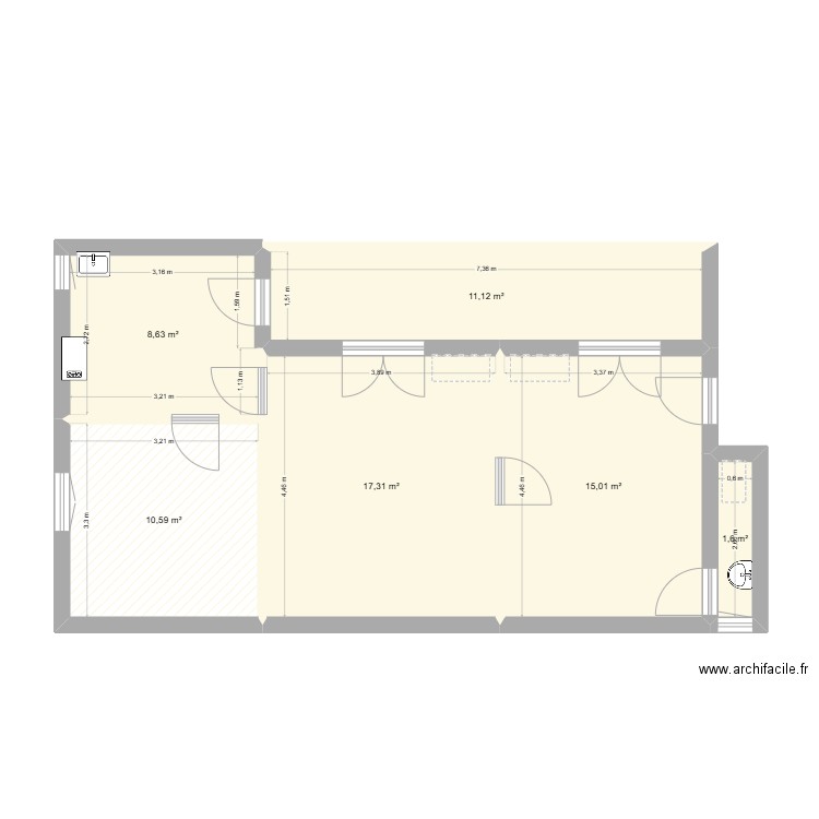 Appartement 581er etage. Plan de 6 pièces et 64 m2