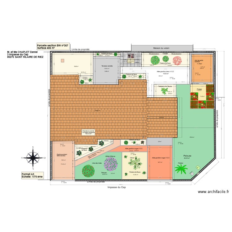 Plan des extérieurs. Plan de 24 pièces et 405 m2