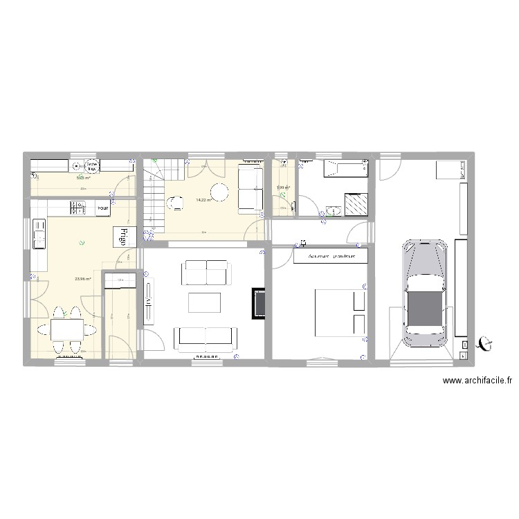 RDC avec meubles 1. Plan de 4 pièces et 46 m2
