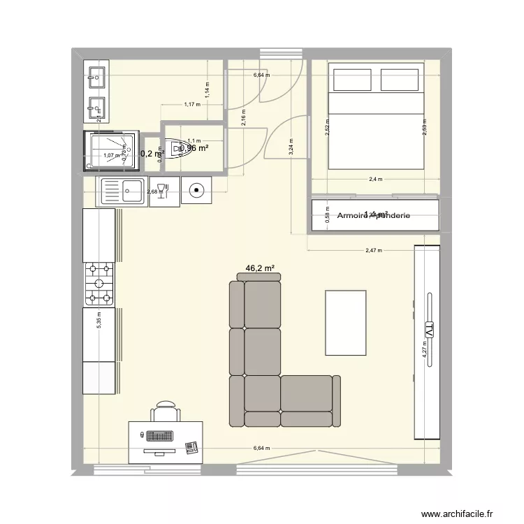 Le Midi. Plan de 4  et 49 m²