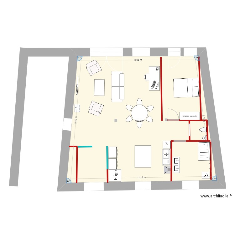 ROMAIN. Plan de 1 pièce et 94 m2
