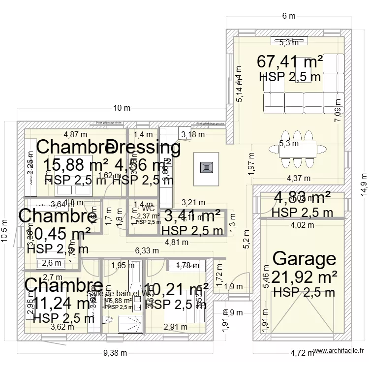 Plan plein pied environ 160m2. Plan de 11 pièces et 159 m²