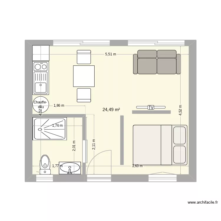 studio2. Plan de 1  et 24 m²