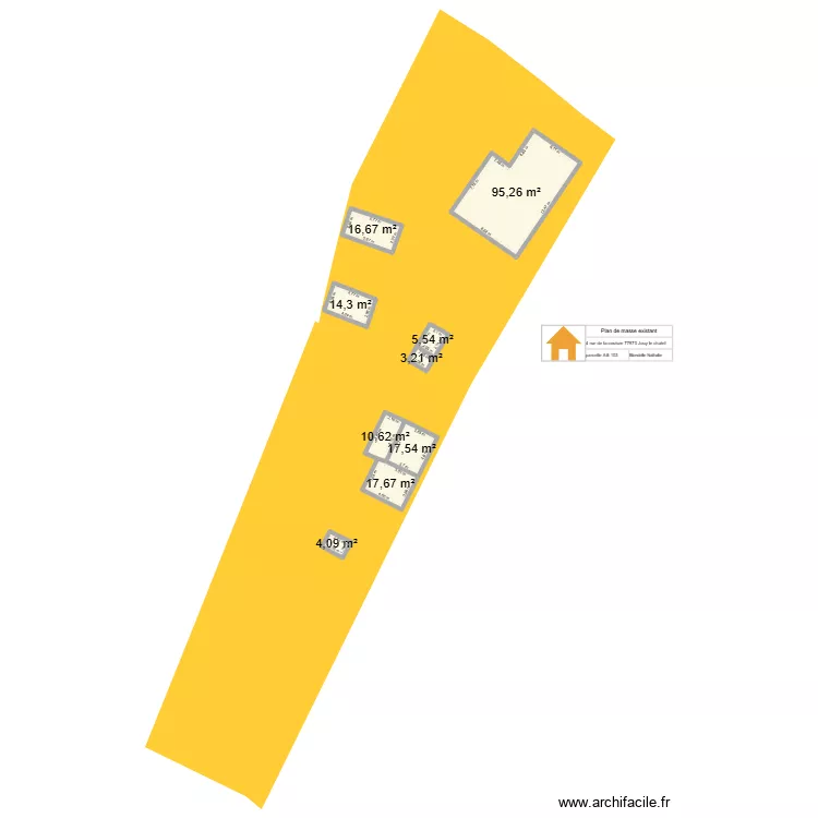 plan de masse cadastre existant. Plan de 9  et 185 m²