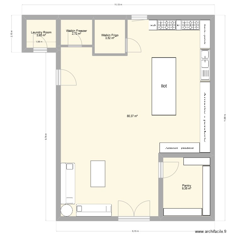 Plan Cuisine CAB1. Plan de 5 pièces et 99 m2