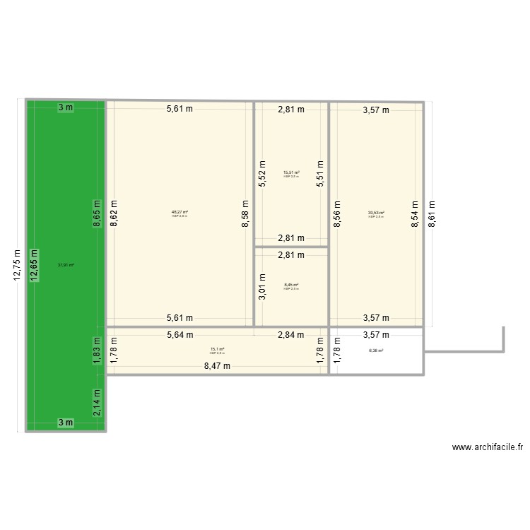 Extension. Plan de 7 pièces et 162 m2