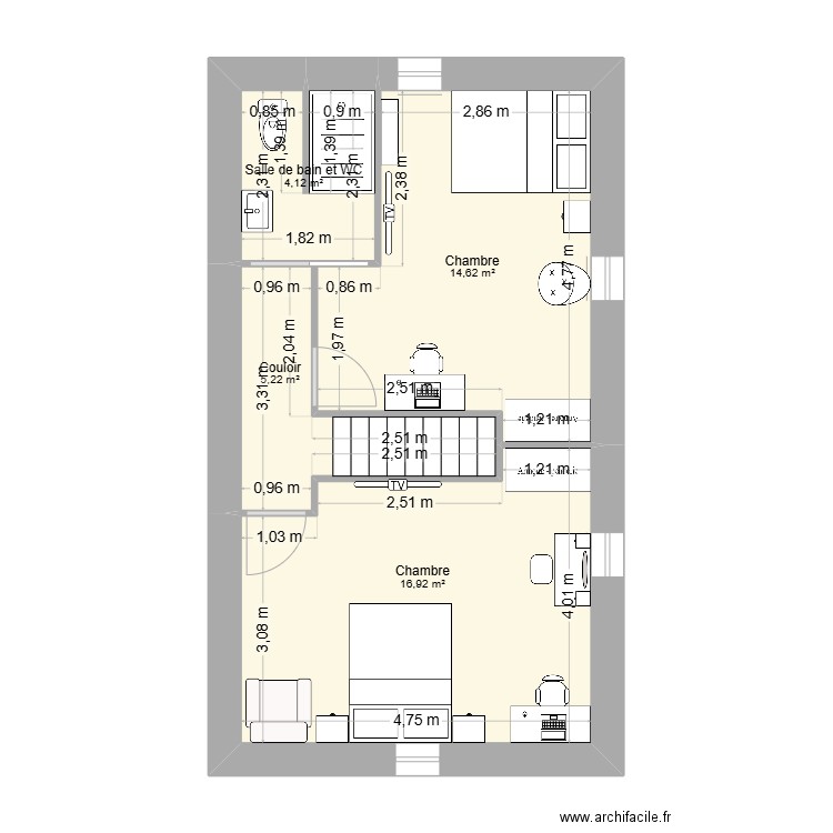 etg2. Plan de 4 pièces et 41 m2