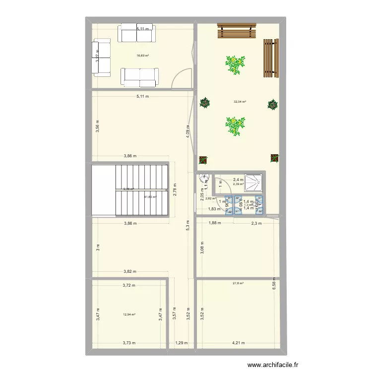 1er. Plan de 9  et 147 m²