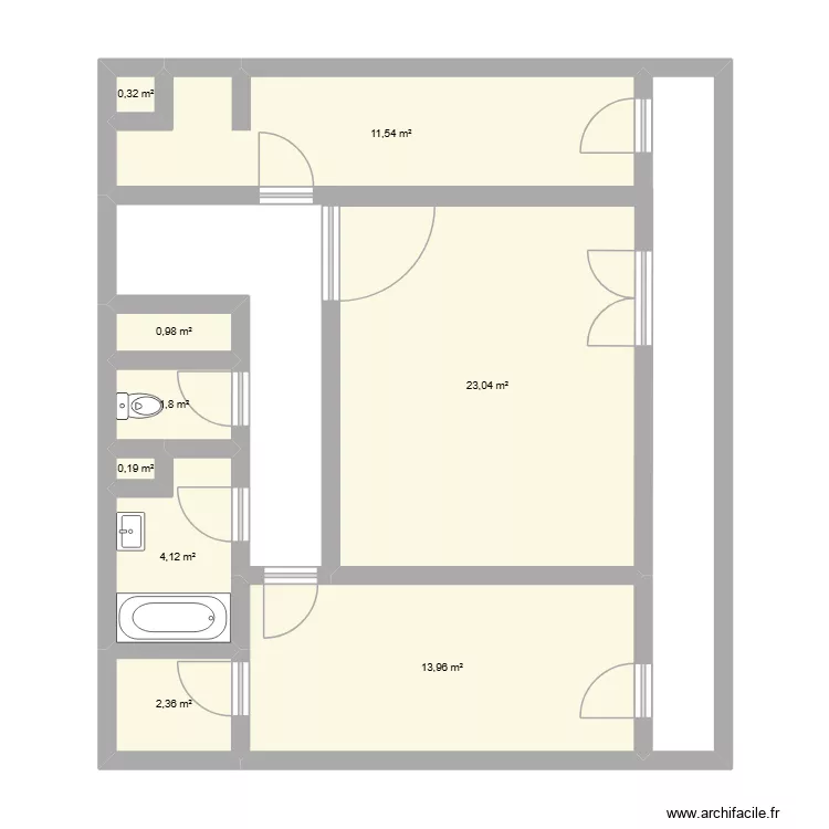appart 52. Plan de 9  et 58 m²