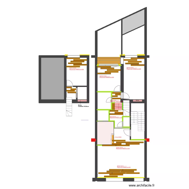 BAUCQ 77 1e &eacute;tage SOLS - Bois -. Plan de 13  et 100 m²