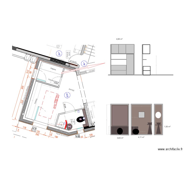 modif toilettes 0224. Plan de 4 pièces et 14 m2