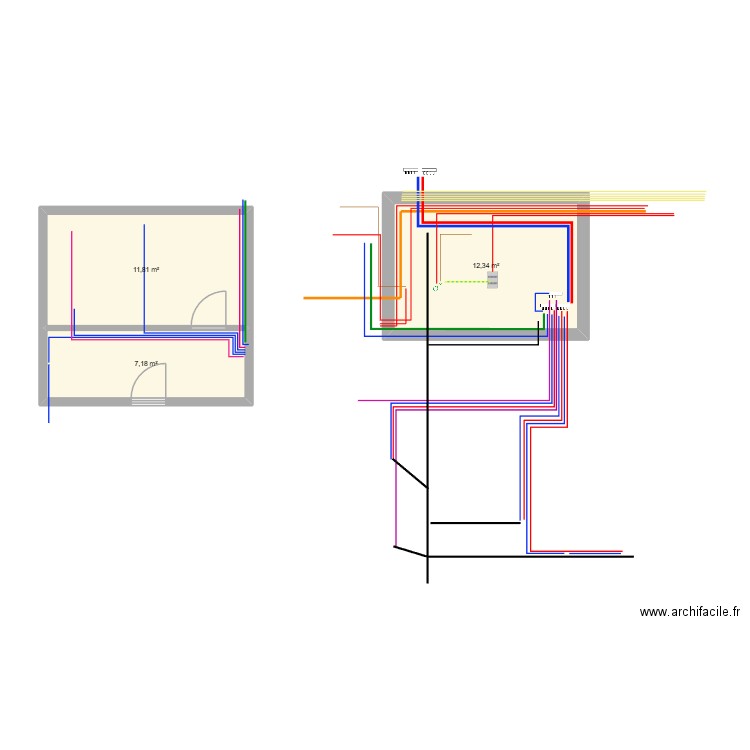 salle de bain. Plan de 3 pièces et 31 m2