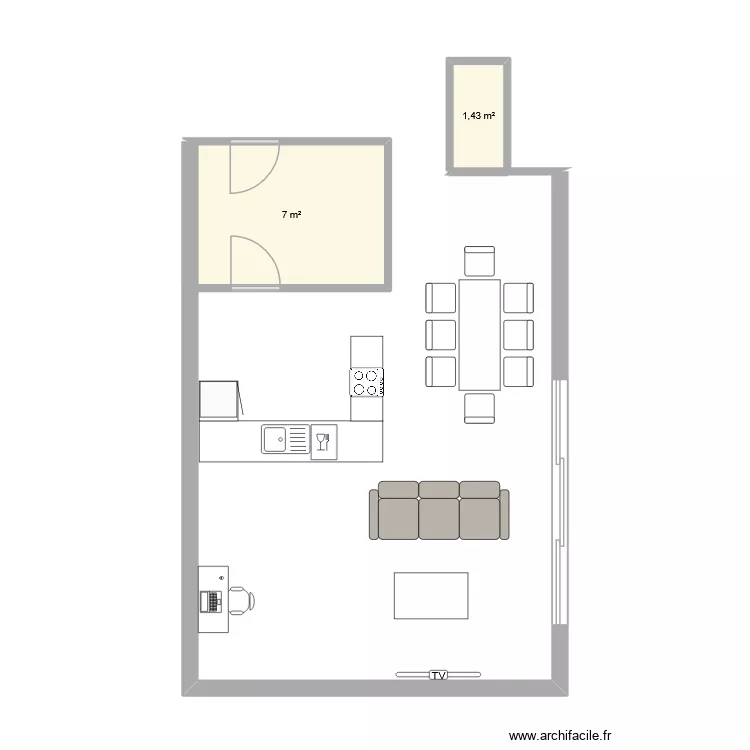 Salon - cuisine - salle à manger. Plan de 2 Pièces et 8 m² Salon - cuisine - salle à manger. Plan de 2 Pièces et 8 m²