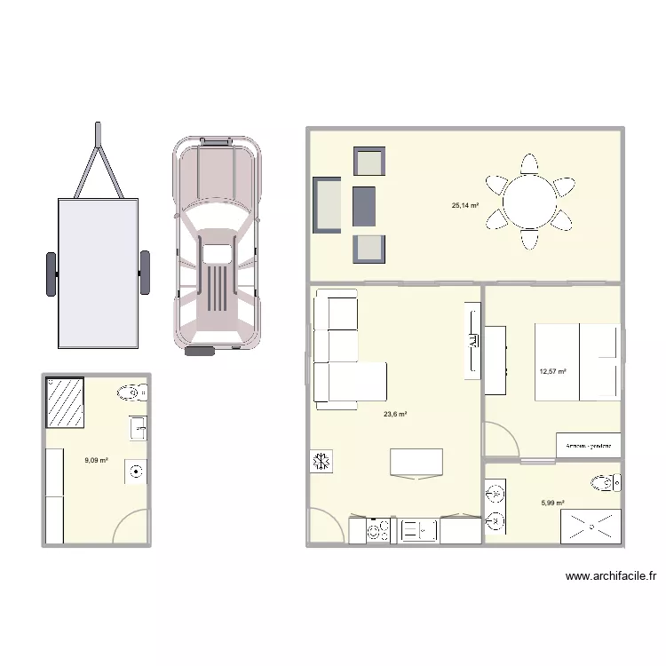 F2 bora. Plan de 5 et 76 m² F2 bora. Plan de 5 et 76 m²