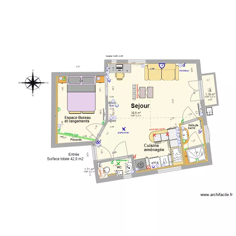 Amouyer apr&egrave;s travaux STUDIO 2026 04 26. Plan de 3  et 42 m²