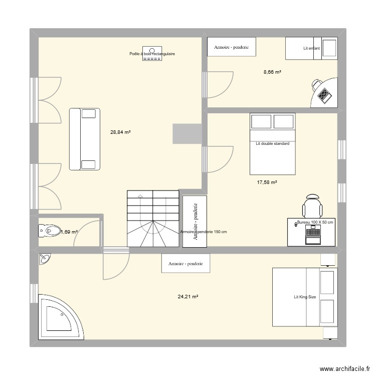 ETAGE 1 AVEC MODIF. Plan de 5 pièces et 81 m2
