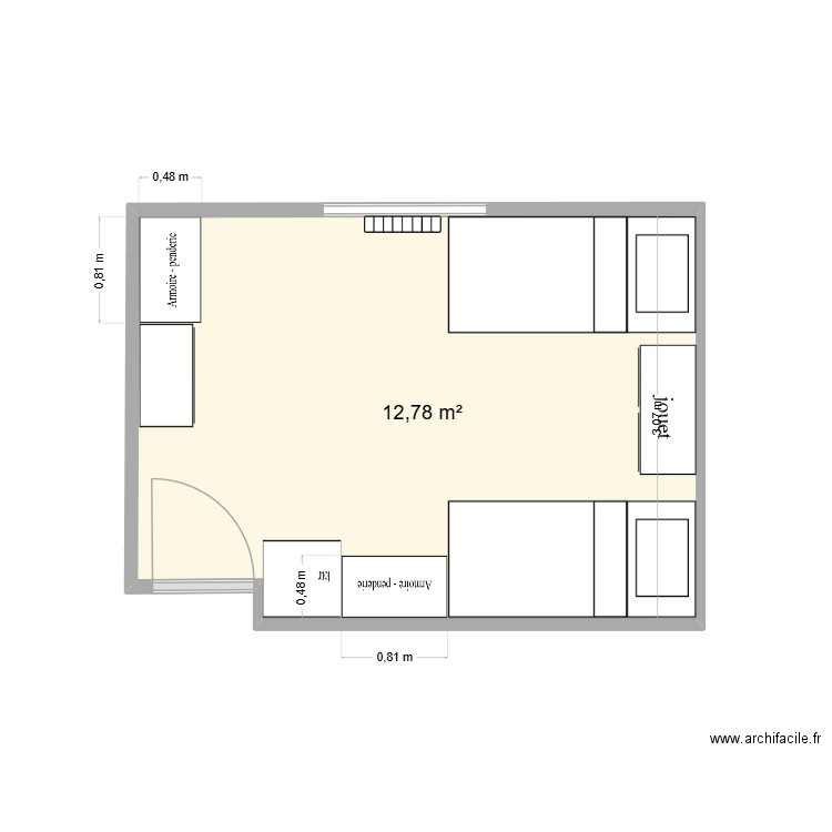 cchambre enf. Plan de 1 pièce et 13 m2