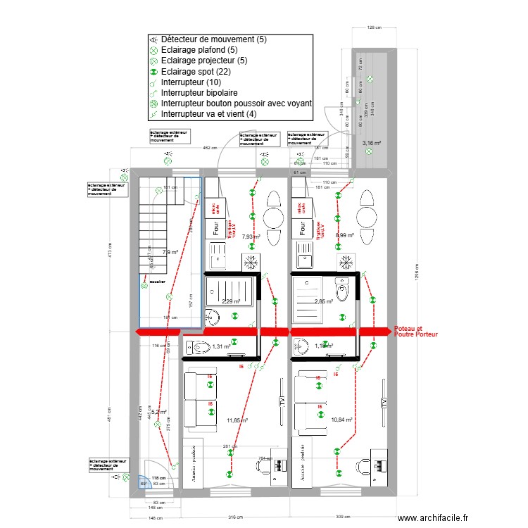 immeuble1 RDC Eclair V1 2 studios. Plan de 11 pièces et 64 m2