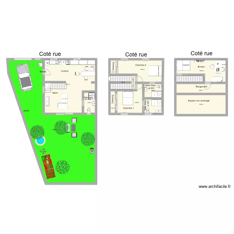 La dev&egrave;ze avec 3 niveaux. Plan de 