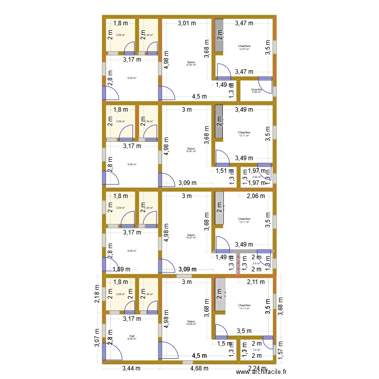 chambre salon et studio000. Plan de 24 pièces et 186 m2