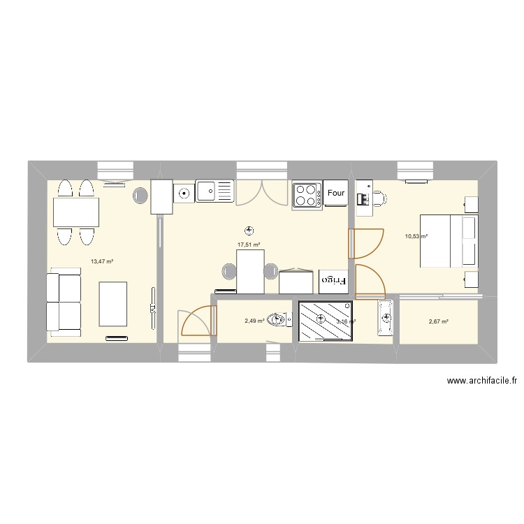 2TNE Momprivé Miguel. Plan de 6 pièces et 50 m2