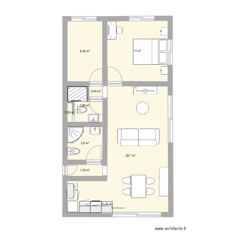 2 piece. Plan de 8 pièces et 52 m2