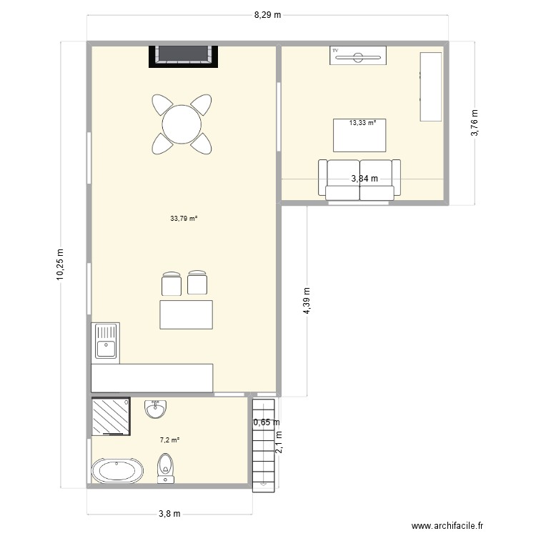 Plan maison 2d 1. Plan de 3 pièces et 54 m2