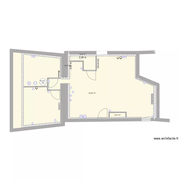 RDC. Plan de 7  et 60 m²