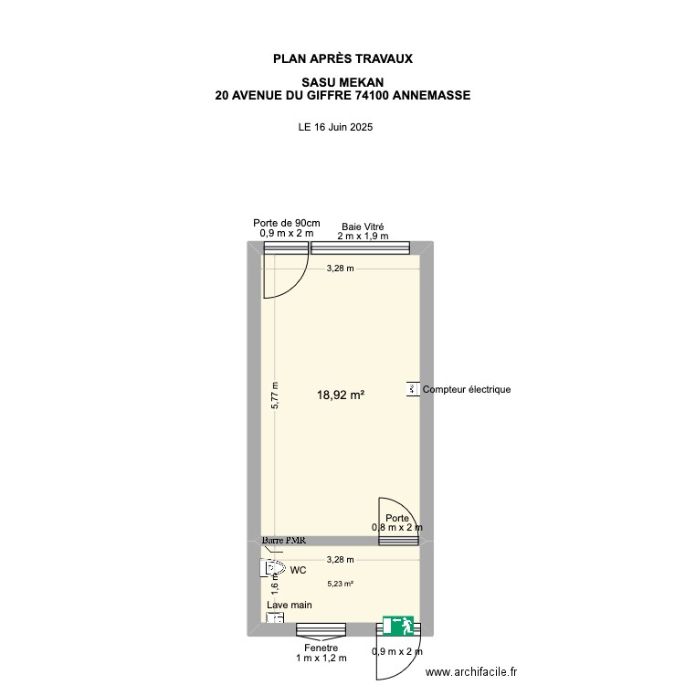 mekan APRES TRAVAUX 1. Plan de 2 pièces et 24 m2