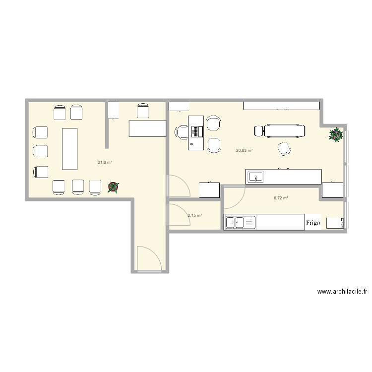 cabinet. Plan de 4 pièces et 51 m2