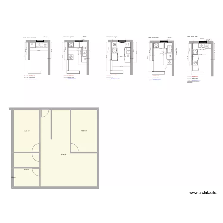 Cuisine D01 VILLENEUVE 004. Plan de 5  et 73 m²