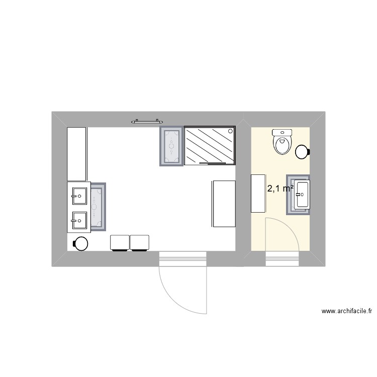 salle de bain/WC. Plan de 1 pièce et 2 m2