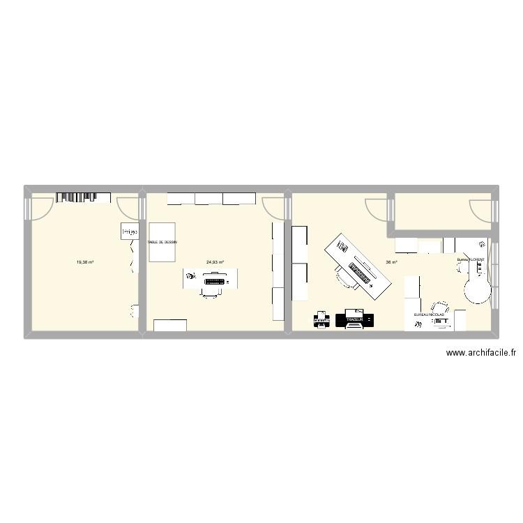 plan actuel. Plan de 3 pièces et 80 m2