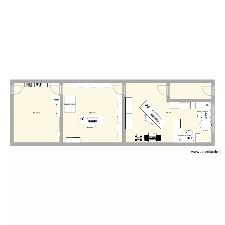 plan actuel. Plan de 3  et 80 m²