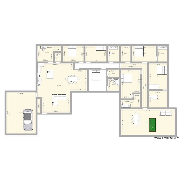 Gîte. Plan de 18 pièces et 301 m2