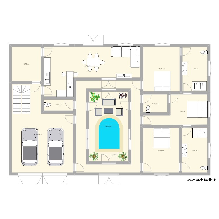 Maison Mom Jaja Cedric. Plan de 12 pièces et 243 m2