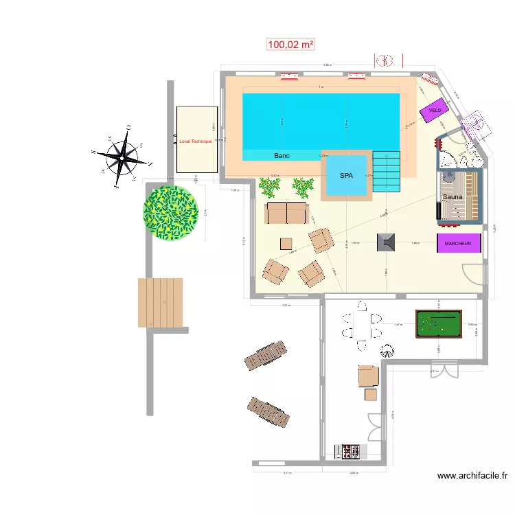 Espace d&eacute;tente cot&eacute; cuisine V5. Plan de 1  et 100 m²