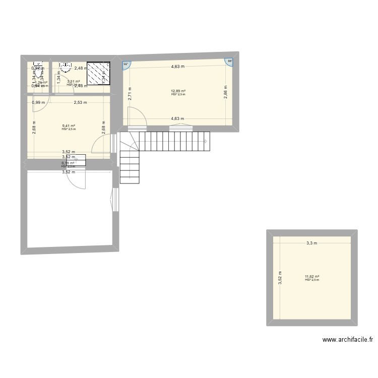melin. Plan de 6 pièces et 39 m2