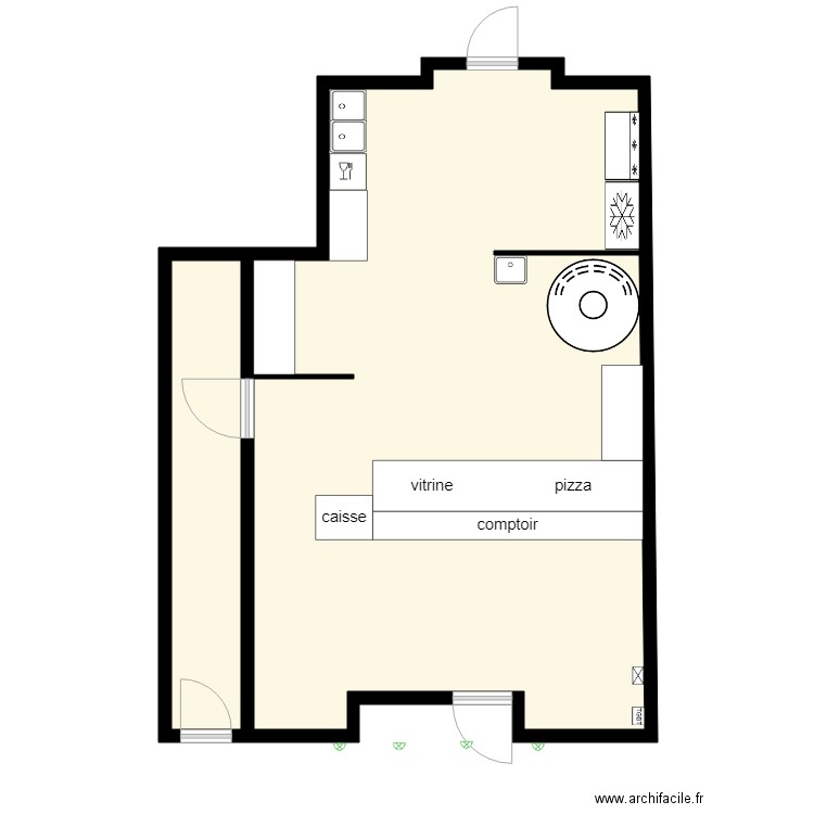 pizzeria lolo. Plan de 2 pièces et 65 m2