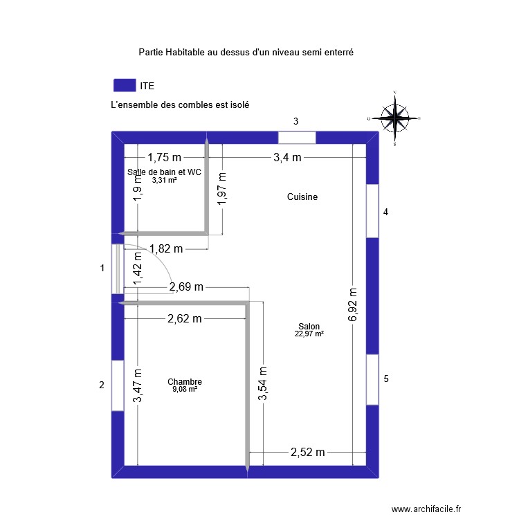 ROUSSEAU Camille. Plan de 3 pièces et 35 m2